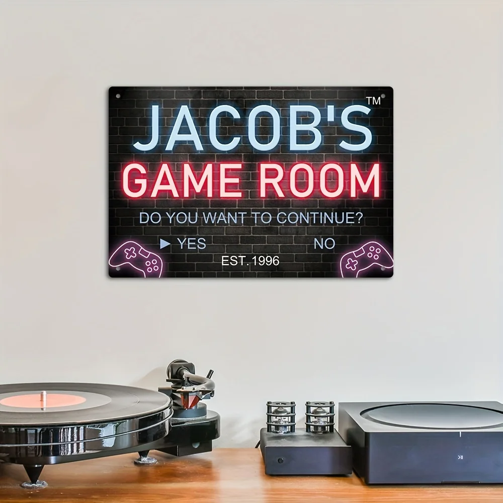 Putuo Decor  Custom Metal Tin Sign, Jacob's Game Room, Personalized Plaque Vintage Plate Wall Art Decoration for Home Farmhouse