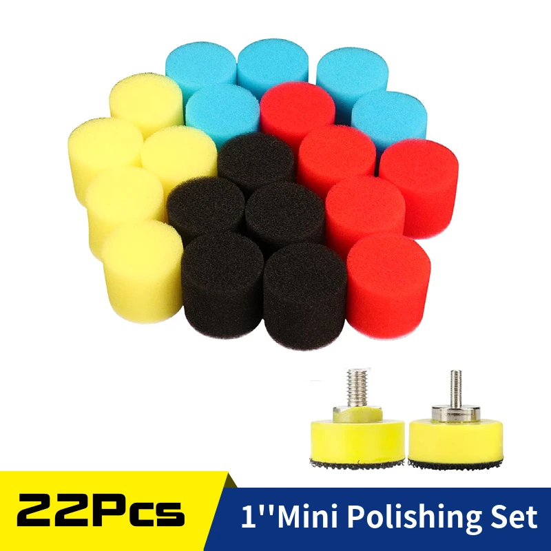 22Pcs Detailing Mini Buffing Polishing Pads Sponge Kit 1 Inch, for Drill Dremel Rotary Tools Car Polisher Waxing Sealing Glaze