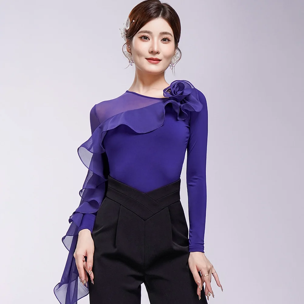 قاعة الرقص المنافسة النسائية السوداء الرقص الأعلى الشيفون جاسبر الأزرق الفاوانيا الأرجواني شال عالية الجودة تكدرت بذلة #3