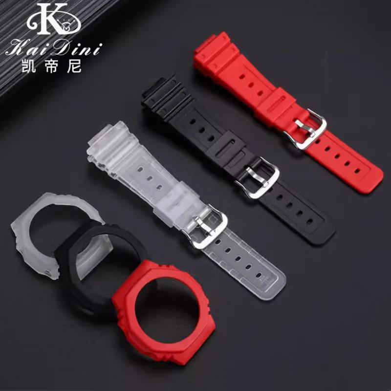 Fof Casio GA-2100/2110 Modified silicone strap case Replacement accessories Red Black White