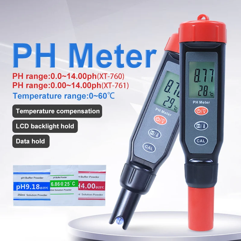 

Xin Tester PH Meter 0.01/0.1 High Precision Portable PH Water Aquarium Acidimeter Quality Tester 0-14 Range