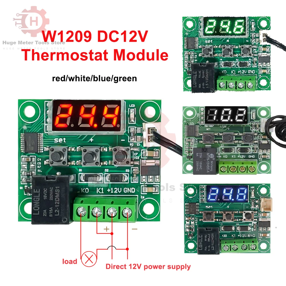 W1209 DC 12V High Precision Digital Thermostat Module With NTC Waterproof Sensor Probe Temperature Control Range thermo senso