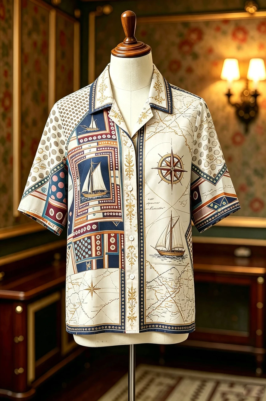 2026Summer Men's Lightweight Soft Short Sleeve Shirt Irregular Geometric Print Shirt Hawaiian Vacation Outdoor Party Top for Men