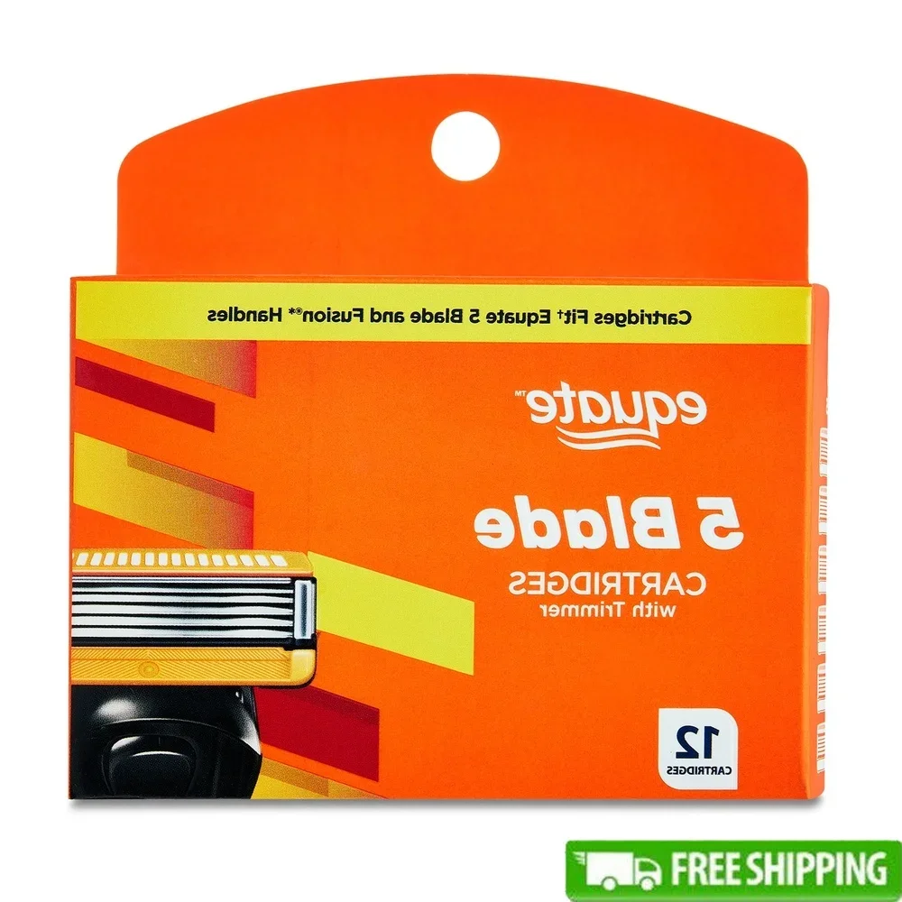

Men's 5 Blade Cartridges Refills 12 Count Fusion Compatible Shaving Lubrication Strip with Vitamin E Trimmer Blade Sideburns