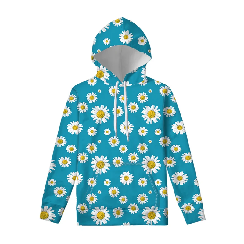 2024 New Hoodie 3d Daisy Flower Harajuku Print Pullover Men's Hooded Sweatshirt Oversized Fashion Male Clothing Long Sleeve Coat