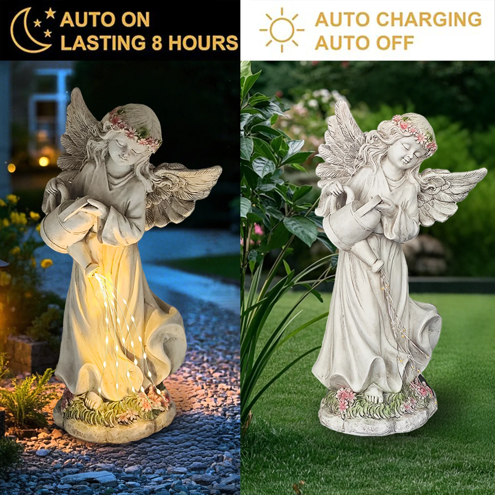 Angel Garden Statues,Solar Outdoor Statues Angel Decor with Watering Can,Perfect Garden Gifts