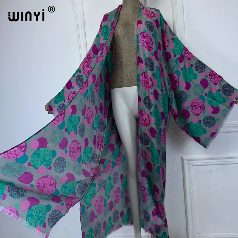 WINYI kimono Bohemia print cardigan abaya dubai luxury Elegant beach outfits cover-up sexy cotton feeling dresses womens abaya