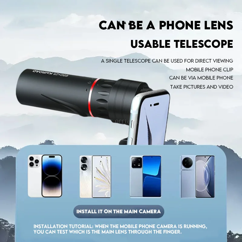 Imagem -03 - Telescópio Monocular hd com Suporte 2000x25 Mini Portátil Celular ao ar Livre Camping Caça Observação de Pássaros