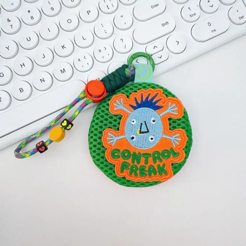 Portable Small Mesh Pouch Keychain Breathable Buckle Closure Headphones Organizer Cartoon Pattern Round Anti-mosquito Bag