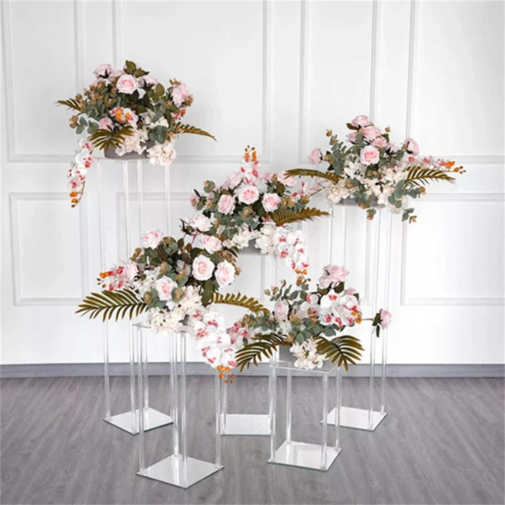 Square Transparent Wedding Table Centerpiece Crystal Acrylic Flower Stand Display Rack Window Display Party Birthday Decoration