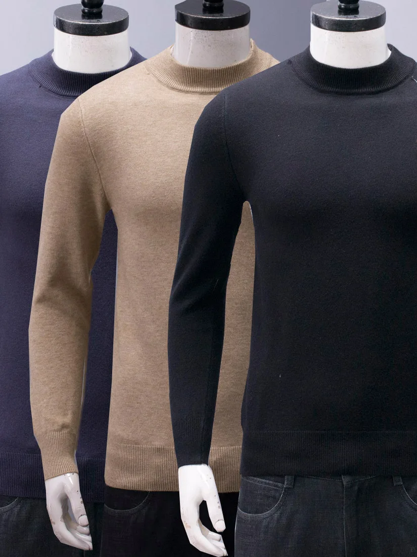 

Thi Woolen Knitted Sweater f High Collar Men's Pullover Pure Color Winter Warm Casual Sle Regular Fit Long Sve irt