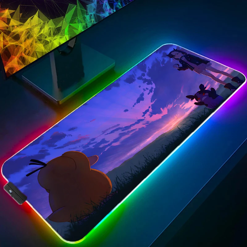 

Коврик для мыши LED с изображением Покемона Пикачу, большой геймерский коврик XXL для клавиатуры, RGB-подсветка, настольный коврик для мыши, коврик для ноутбука, игровой коврик для мыши