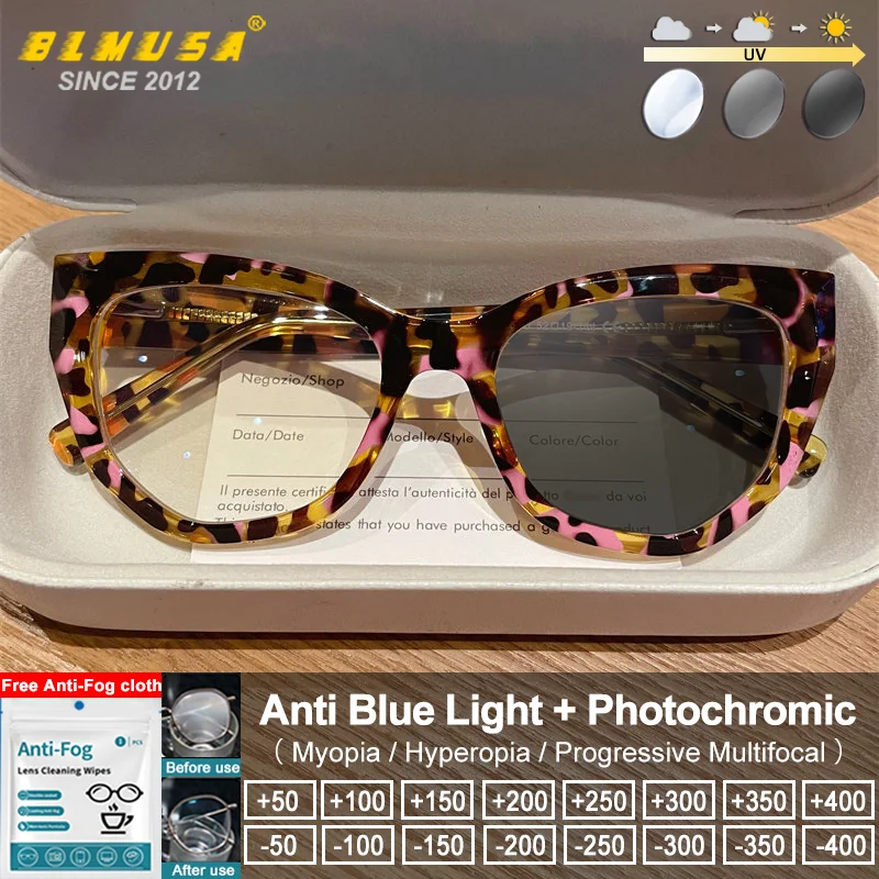 

BLMUSA High Quality Classic Women's Cat Eye Frame Prescription Glasses Trendy Blue Light Filter Photochromic Reading Eyeglasses