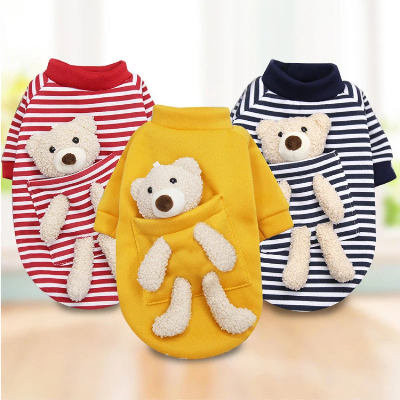 Soft Cozy Pet Cat Clothes For Small Cats Dogs Sweet Spring Autumn Sphynx Hoodies Kitten Leisure Stripes Costume Puppy Sweatshirt