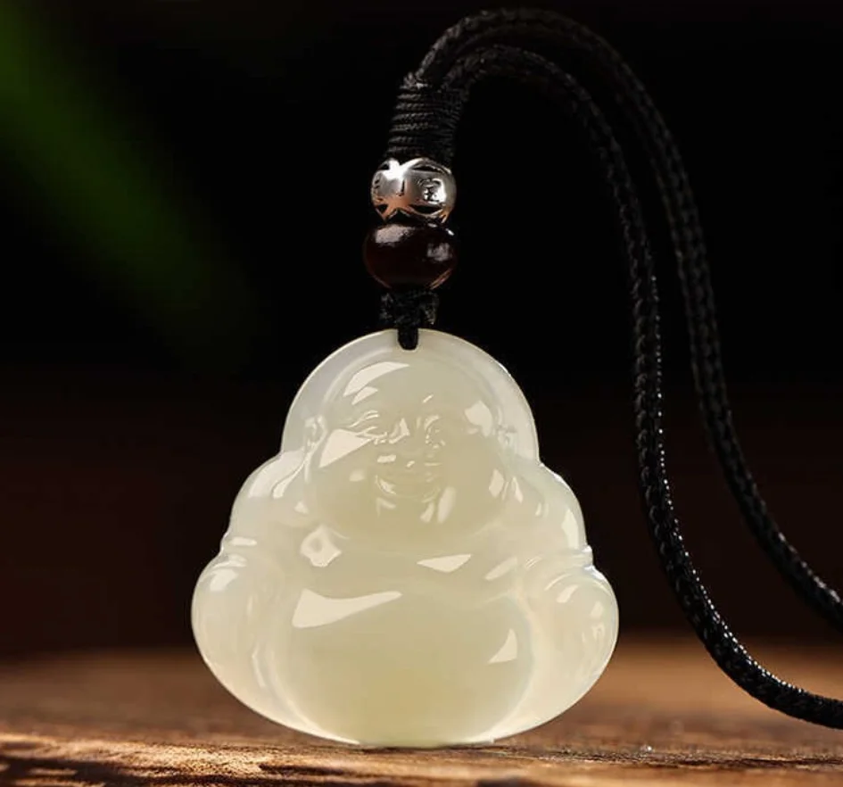 

Fine Jewelry Natural Hetian Nephrite Jade Big Belly Buddha Jade Pendant for Women White Jade Pendant