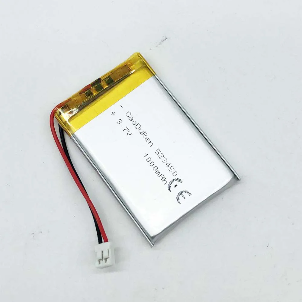 3.7V 1000mAh 523450 Li-Polymer Li Battery JST-PH 2pin 2.0 For DVD LAPTOP GPS MP4 MOBILE POWER CAMERA POWER BANK TABLET