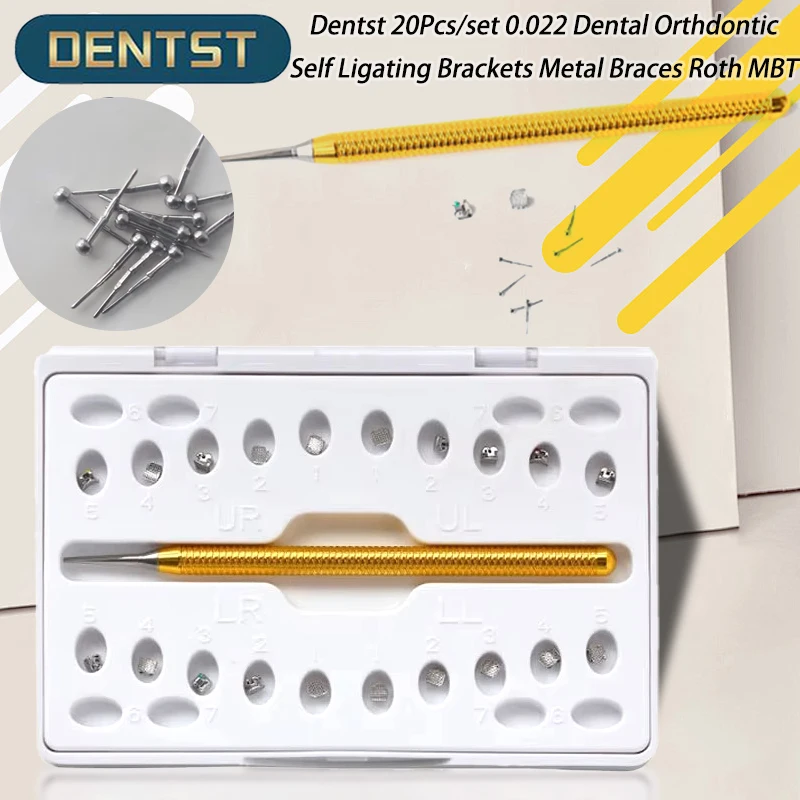 Dentst 20Pcs/Set 0.022 Dental Orthdontic Self Ligating Brackets Metal Braces Roth MBT You Can Choose Hook 345 Hook/No Hook