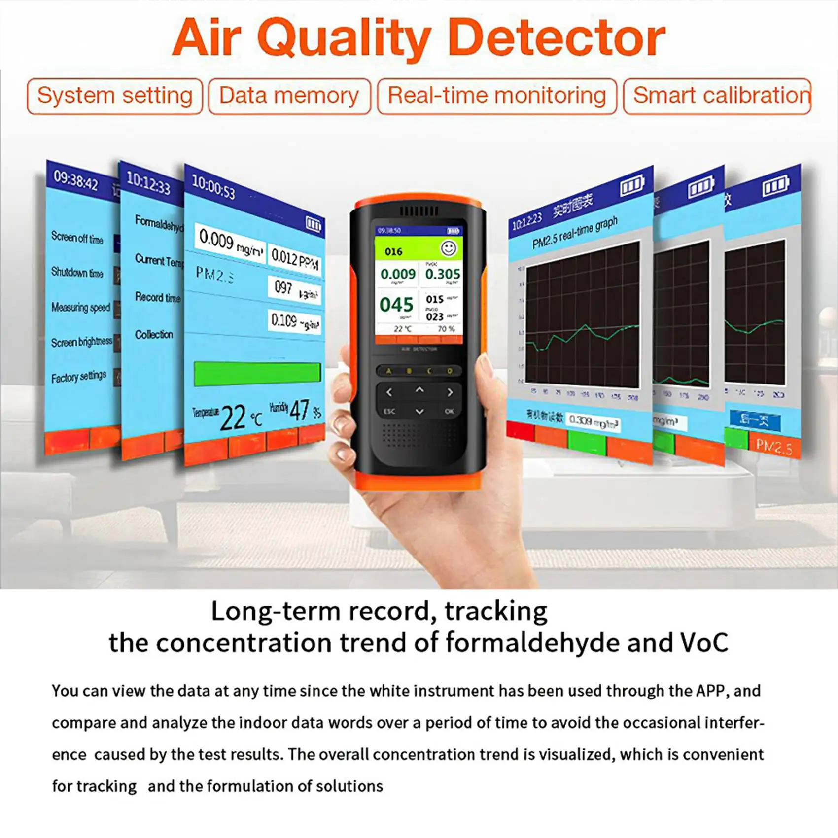 ABWR-2X Formaldehyde Detector Air Quality Monitor PM 2.5 Portable Display Air Pollution Meter Mini Dust Tester For Home Car