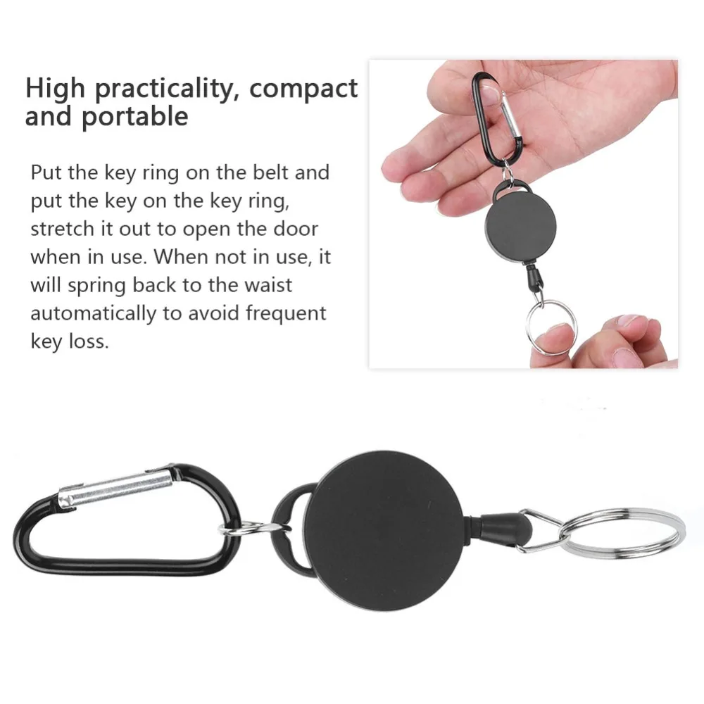 

8 Pcs Durable Heavy Duty Telescopic Keychain Anti-Theft Black Retractable Key Ring Badge Reel Holder ID Holders
