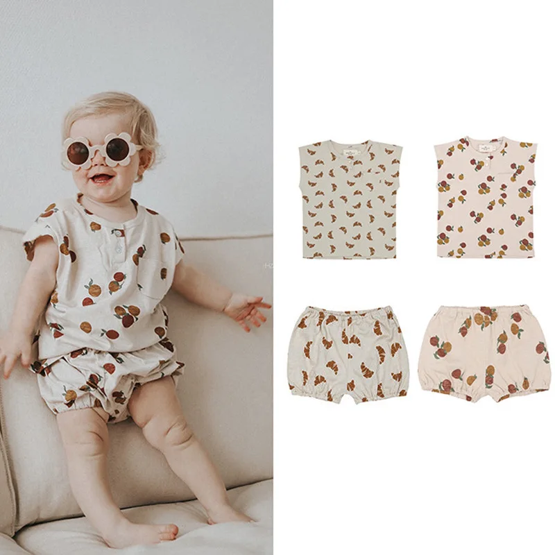 

RomperDew Children's T-shirt Boys and Girls Short Sleeve Pumpkin Trousers Shorts Organic Cotton Baby Clothes T-Shirts