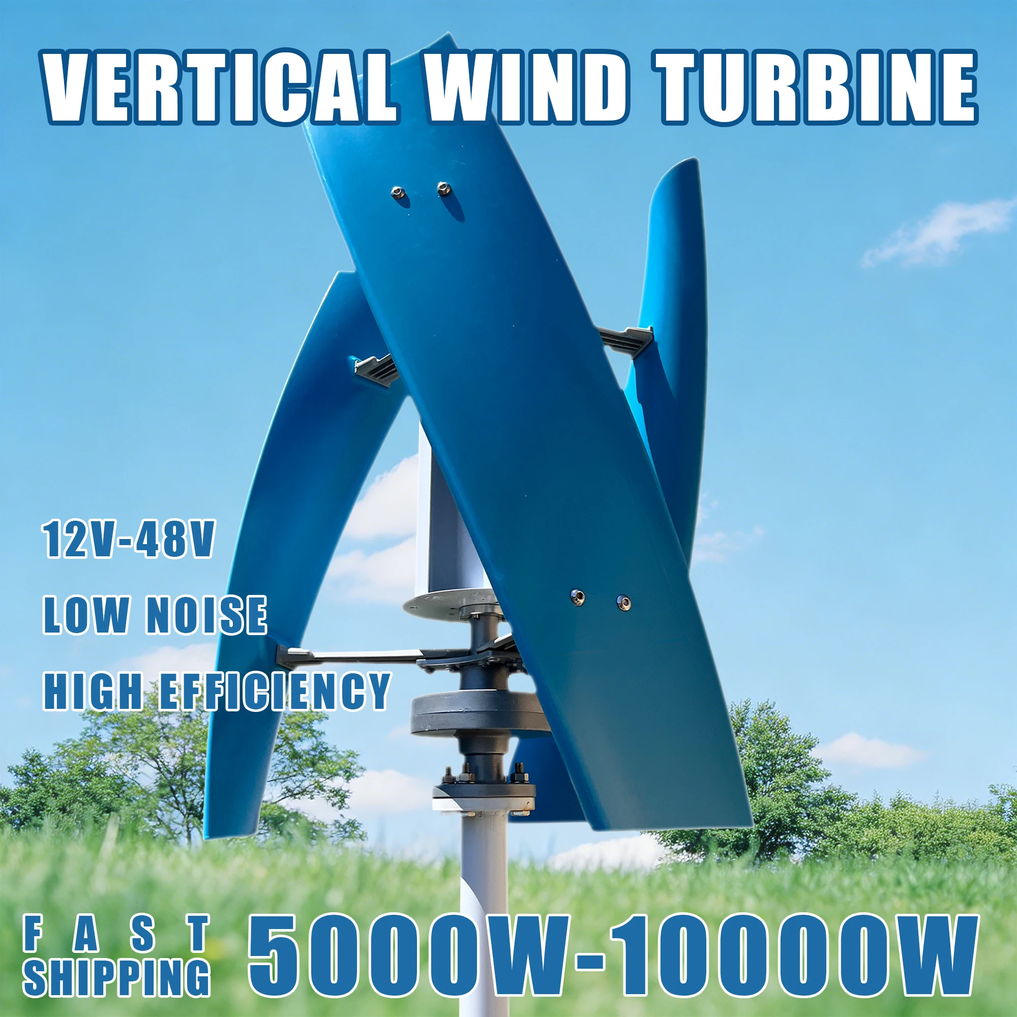 Home Wind Turbine Vertical 5000W 12V 24V 48V 10000W Low Start-Up Wind Speed with Mppt Hybrid Controller Renewable Free Energy