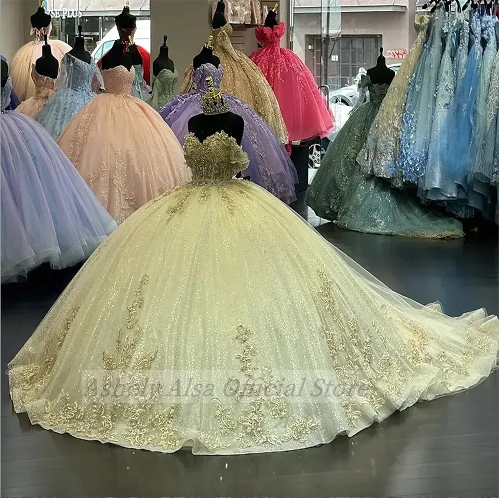 Vestido de quinceañera con apliques de encaje, corsé con hombros descubiertos, espalda de tul, personalizado, dulce, 15, 16, Princesa, fiesta de cumpleaños, 2024