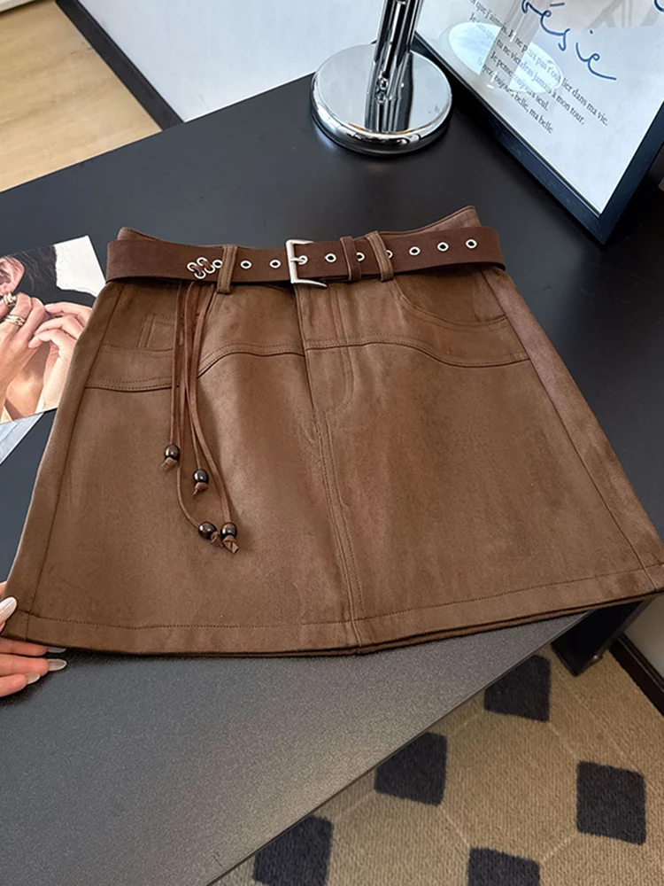 A-lijn rok met hoge taille Suède anti-licht rok voor dames Herfst Winter Nieuwe Sle Bodycon-rok ellfi-patroon