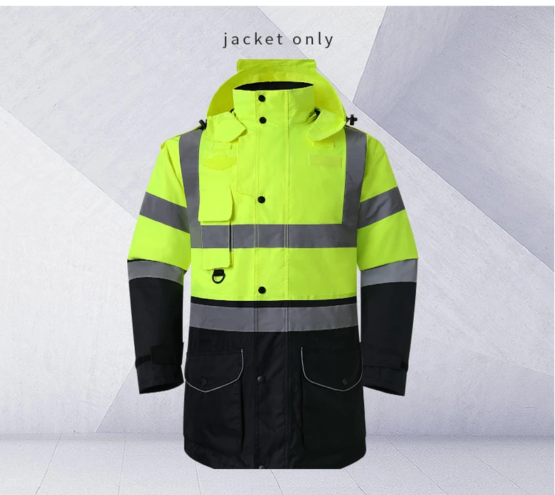 Safety Jacket Reflective Waterproof Windproof Coldproof Hi Vis 7 in 1 Parka Windbreaker Workwear with Detachable Cotton Linner