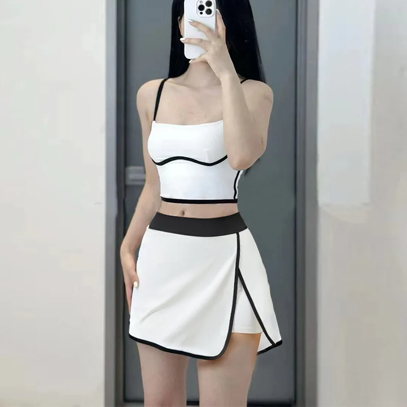 

Женский минималистичный комплект для йоги: шорты с эффектом утяжки живота, юбка, майка без рукавов, дышащий быстросохнущий спортивный топ, фитнес-комплект из двух предметов