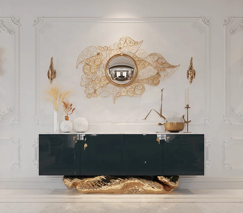 European Luxury High Gloss Lacquer Sideboard Storage Buffet Cabinet Solid Wood Frame Cast Copper Marble Edge Home Furniture