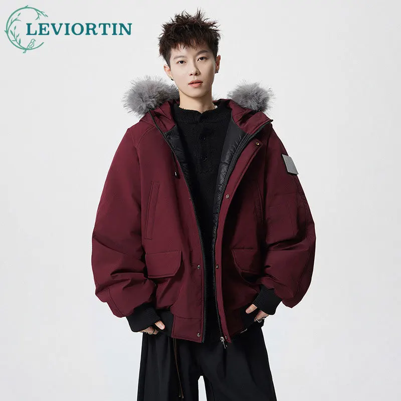 

Men's Winter Youth Popular Style American Retro Mountain Carving Down Cotton Loose and Versatile Plus Velvet Thick Cotton Coat