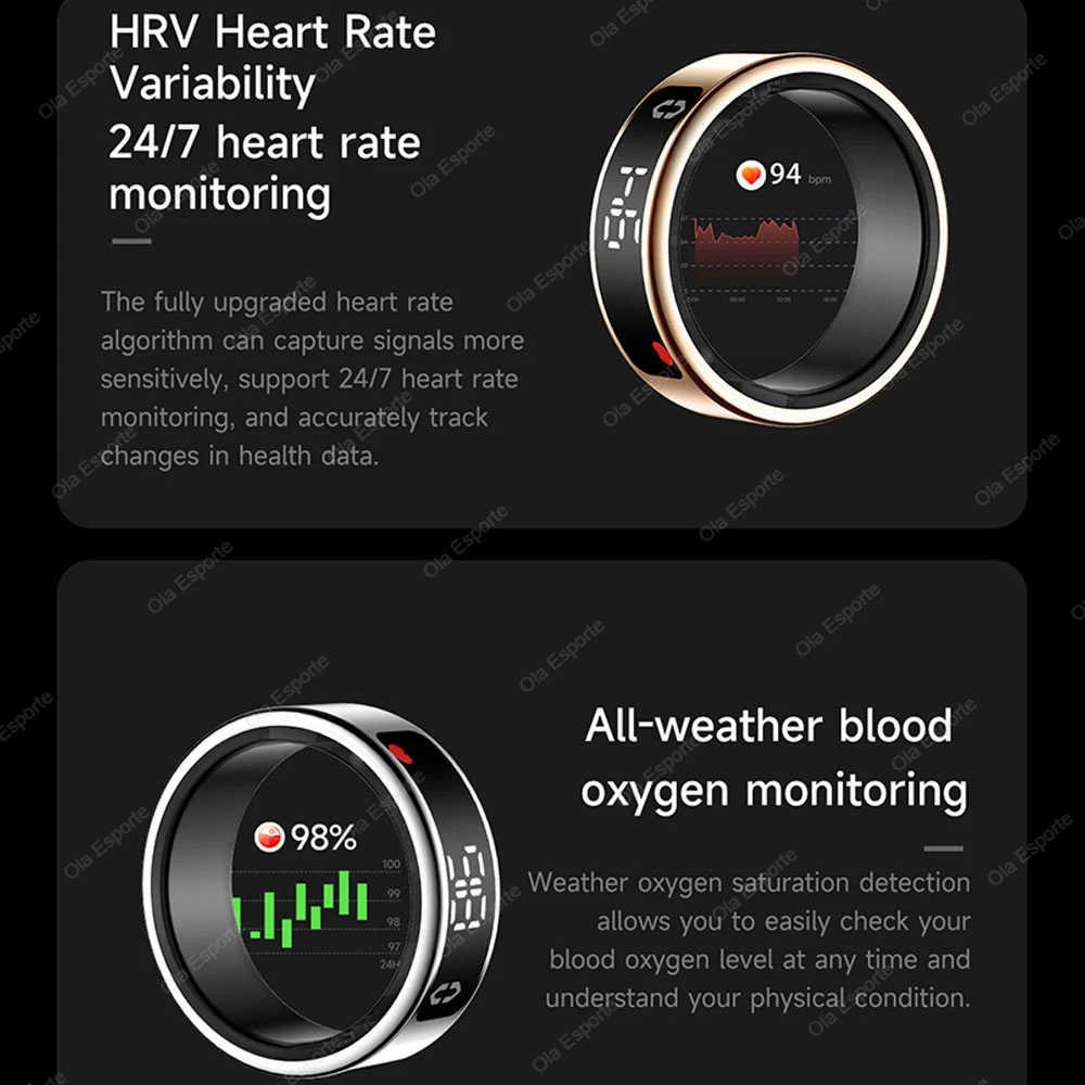 Smart Ring with Display Screen Touch Wireless Charging ring Heart Rate Health Monitor 5 ATM Waterproof Sport Smartring Men Women