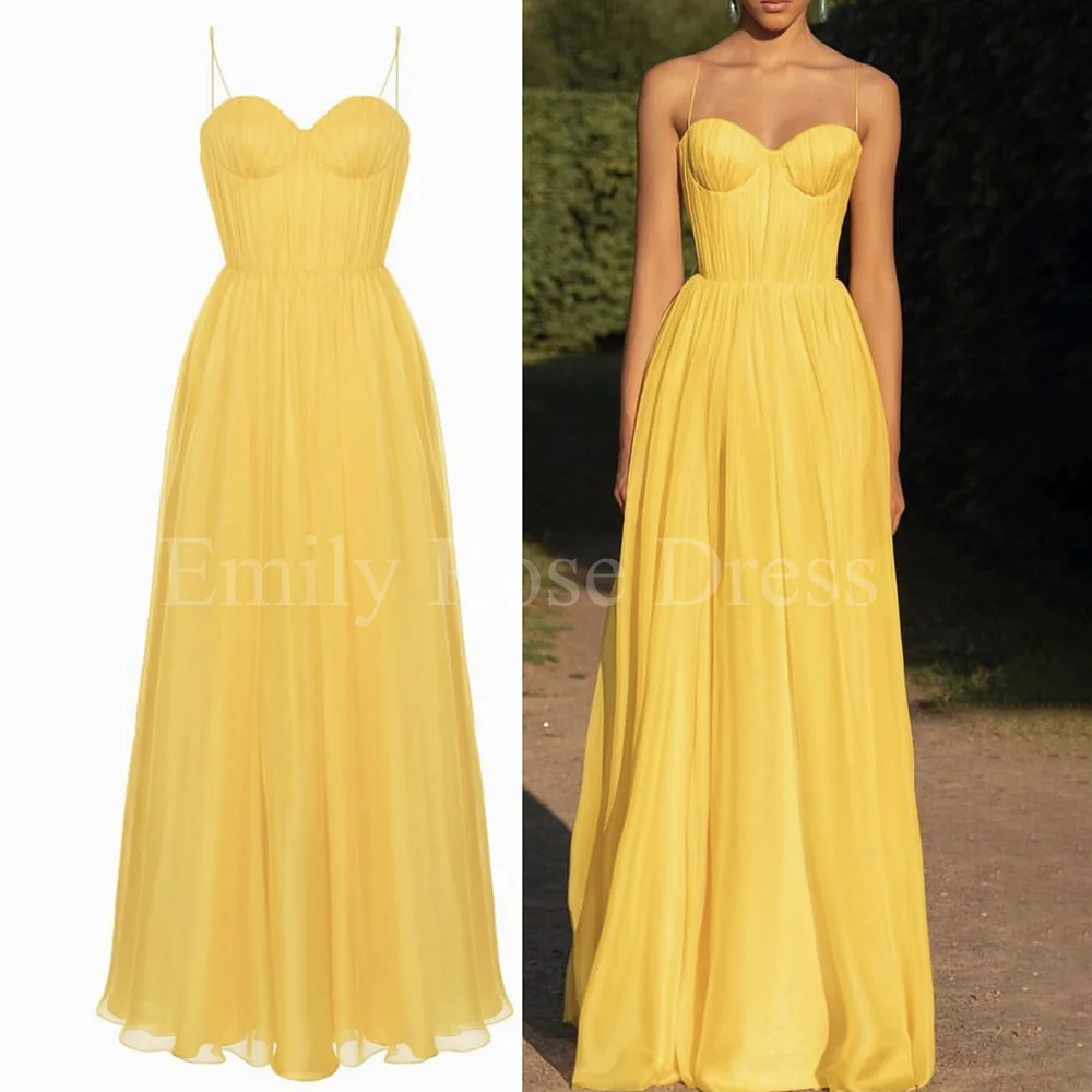 

Emily Women's Prom Dress 2025 Bright Yellow Luxury Evening Dresses Sleeveless Long Vestidos De Festa Elegant Party Dresses