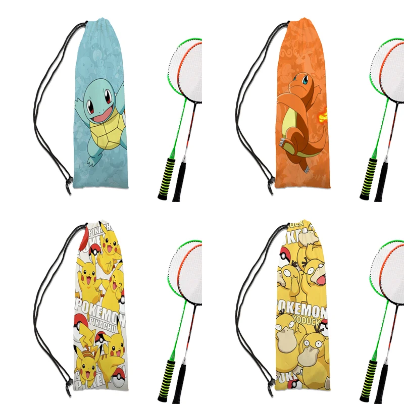 

anime Pokemon Pikachu badminton racket bag Portable decoration drawstring sports shoulder bag large capacity holiday gifts
