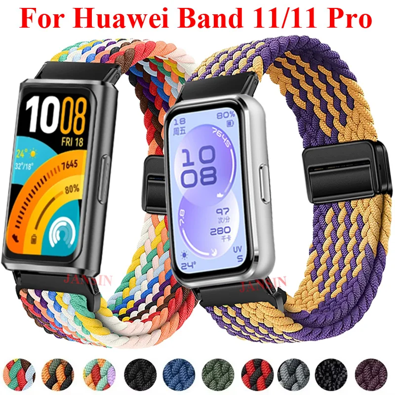 Magnetische geflochtene Schlaufe für Huawei Band 11 Pro, Riemenzubehör, verstellbares Armband, elastisches Nylon-Armband, Correa Huawei Band 11