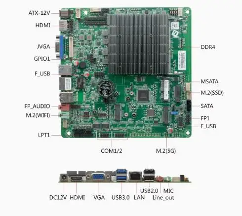 J6412 Mini-ITX Motherboard Celeron Intel CPU IPC SBC Embedded Fanless Ultra-thin Mainboard with COM LAN LPT DC-12V DDR4 EDP LVDS