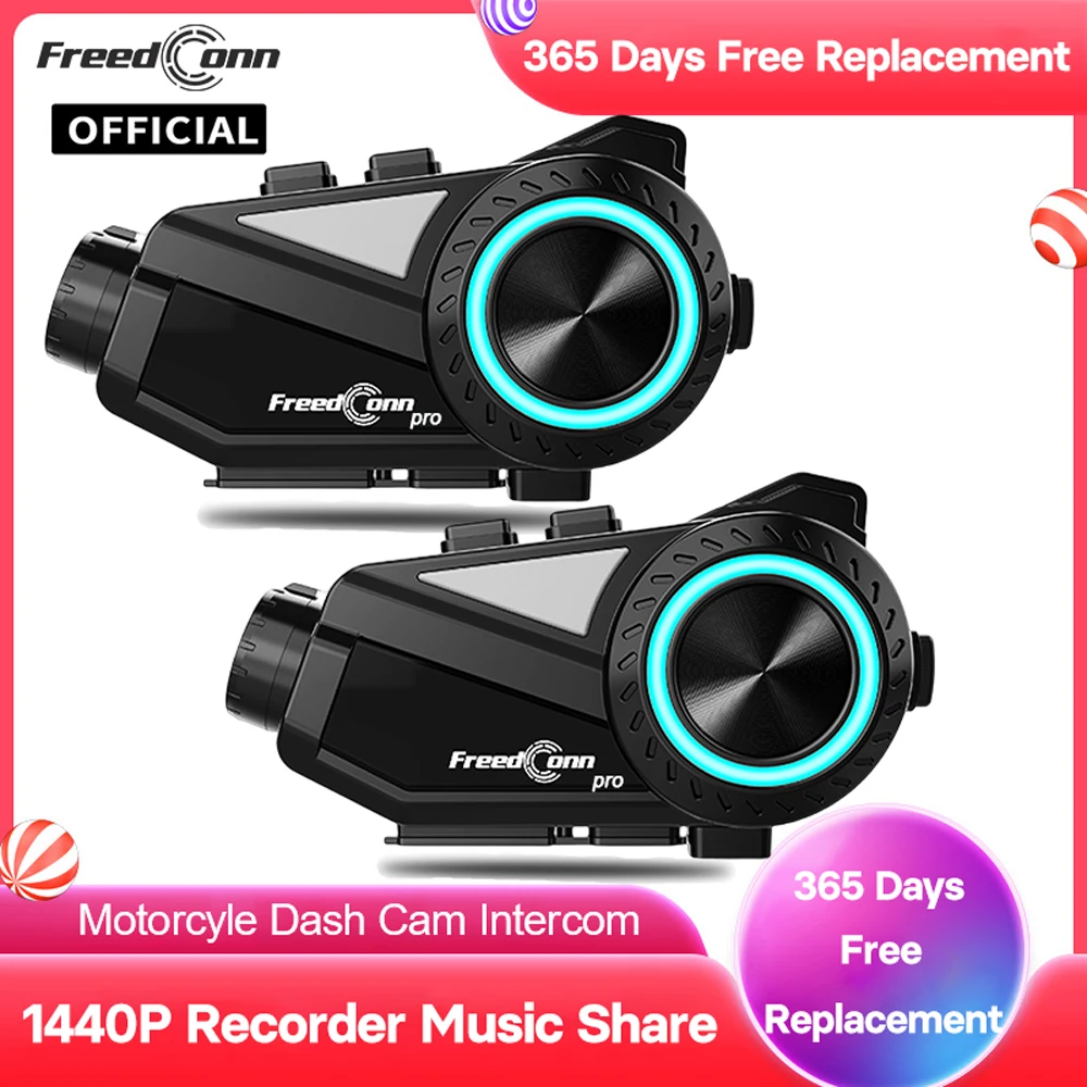 Freedconn capacete da motocicleta câmera intercom dvr fone de ouvido bluetooth traço cam wi fi gravador vídeo 1440p app música fm motor dashcam