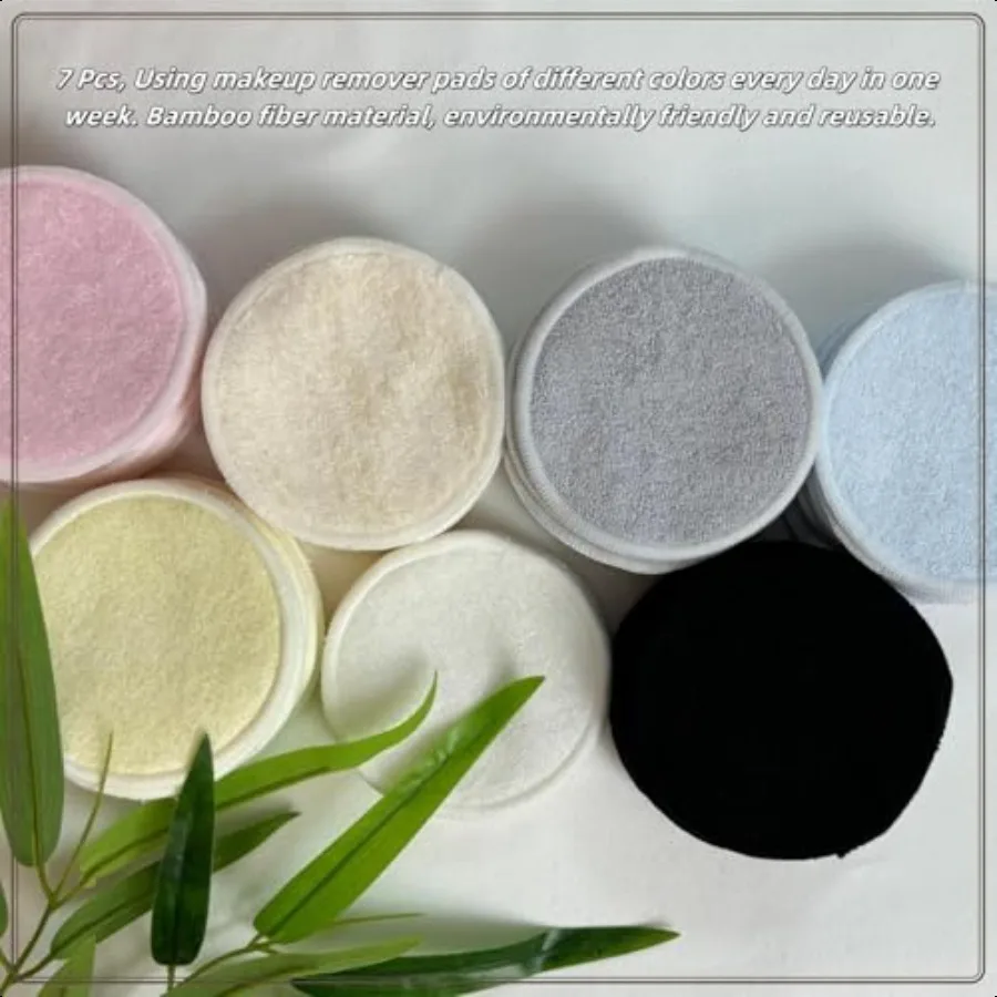 Reusable Makeup Remover Pads 7 Pcs Soft Cotton Rounds for Face with Friendly Bamboo Fiber Washable Makeup Remover Cloth for All