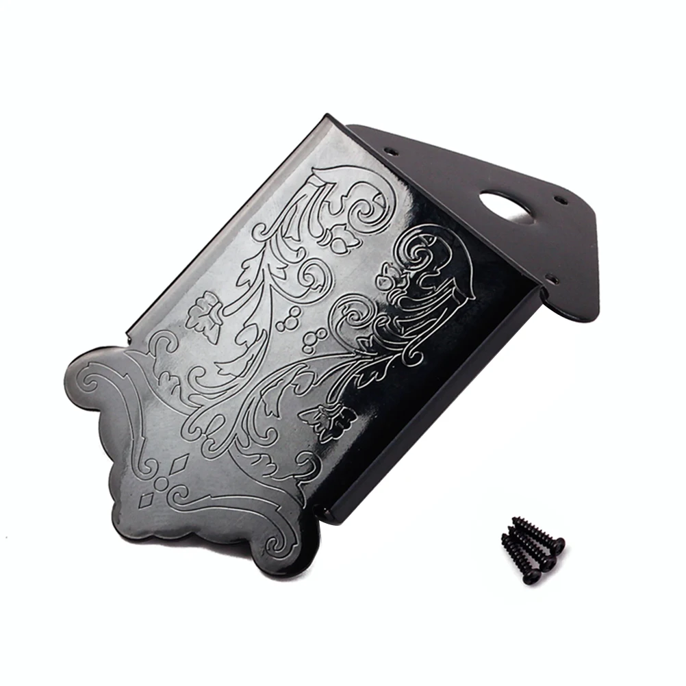 

8 String Mandolin Tailpiece With Cover Black Chrome Guitar Parts Replacement Decorative Flower Pattern Instrument Accessories