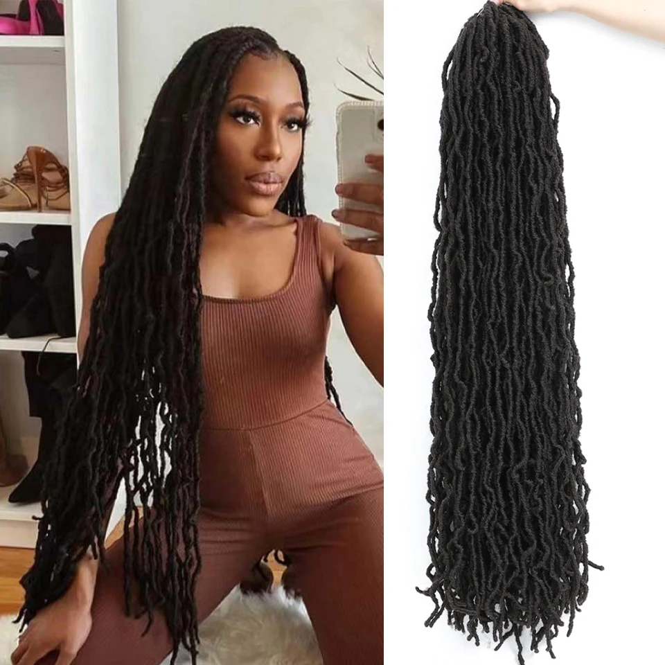 Synthetic New Faux Locs Crochet Hair 18 24 36 Inch Soft Dreadlocks Hair Pre-looped Faux Locks Crochet 1-6 Packs For Black Women