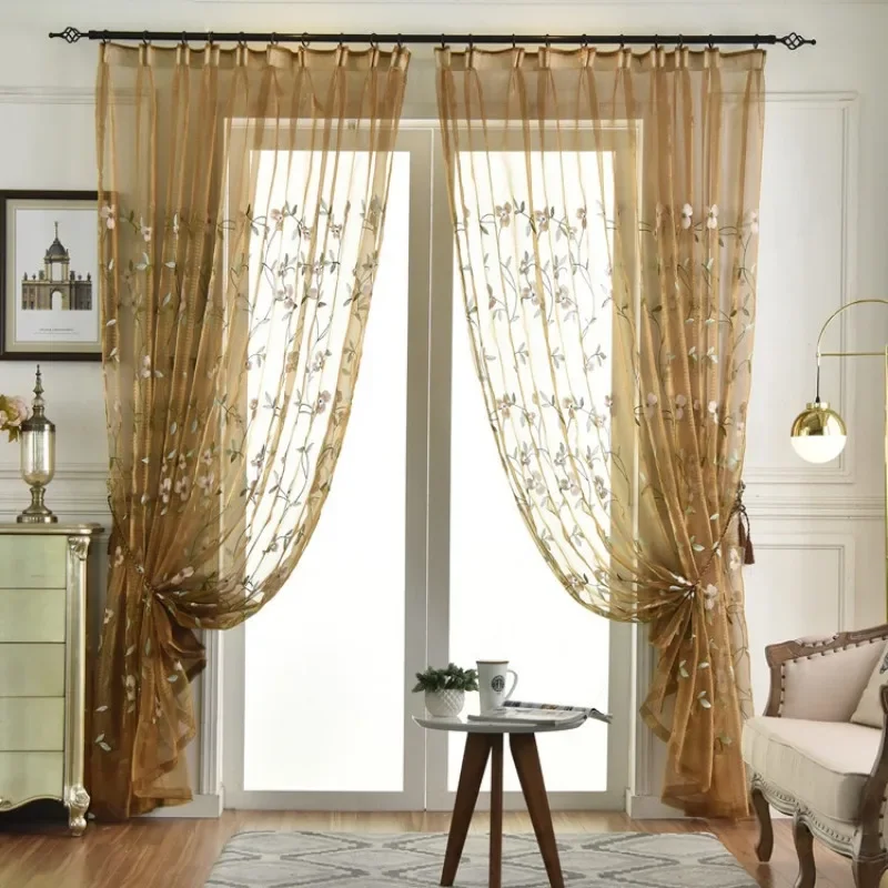 

New Window Tulle Curtain European Style Curtains for Living Dining Room Bedroom Custom Size Embroidery Flower Embroidered Yarn