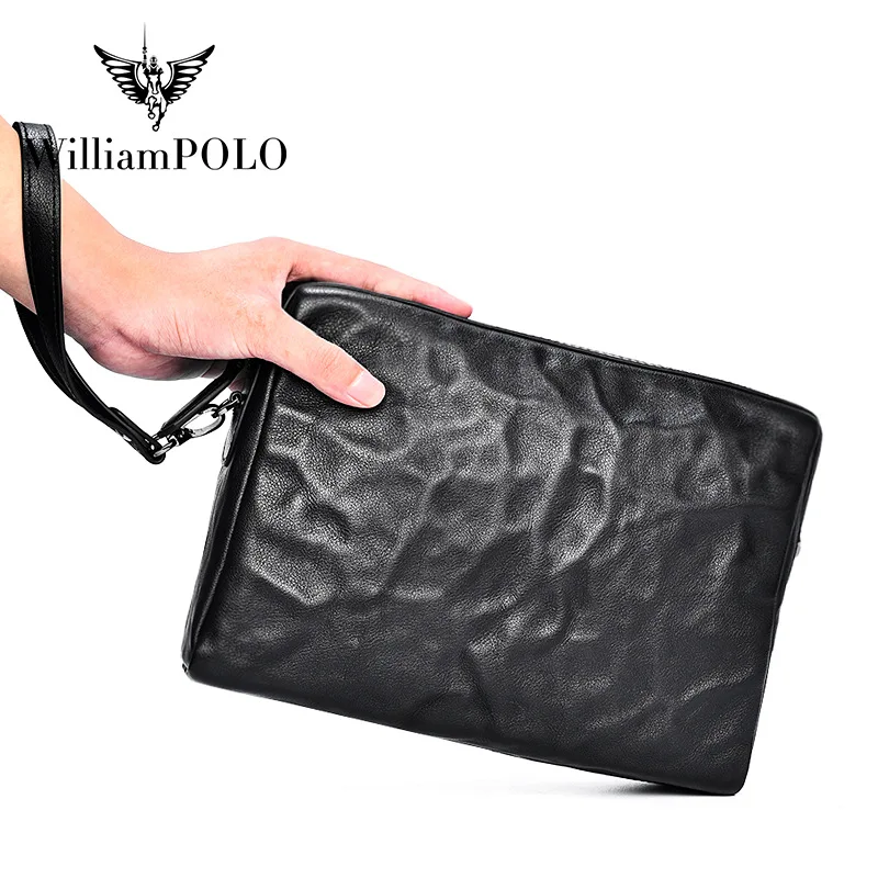 WILLIAMPOLO Genuine Leather Crossbody Bags For Men 2022 New Shoulder Bag Wristband Bag Men\'s Small Business Casual Leather Bag