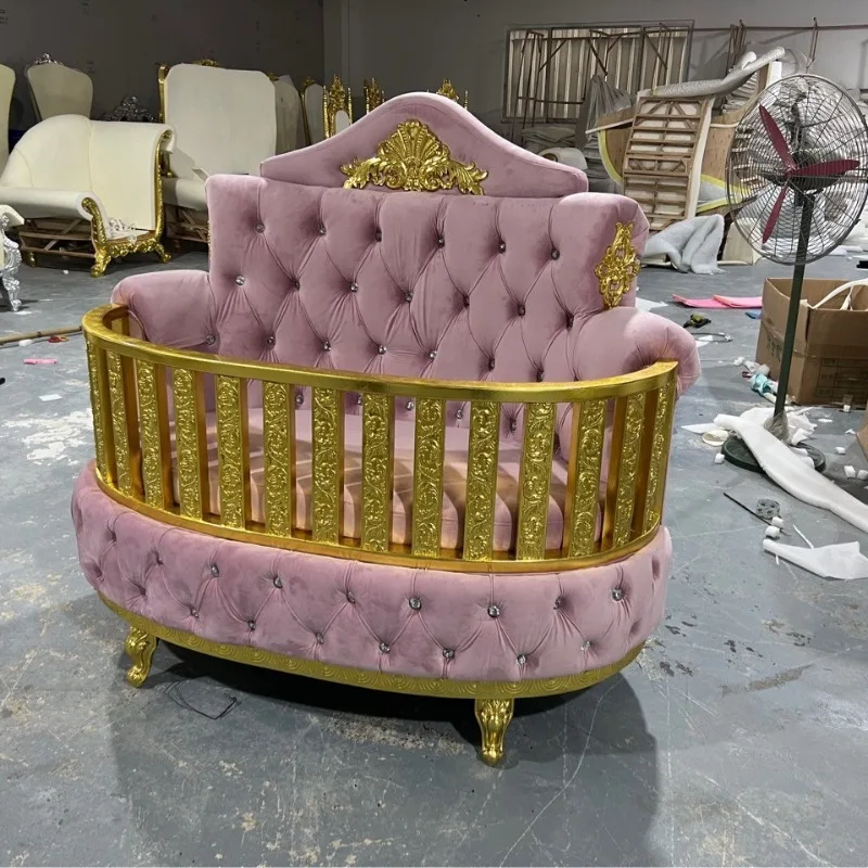 

Children's bed, solid wood princess bed, European bed, pink girl bedroom
