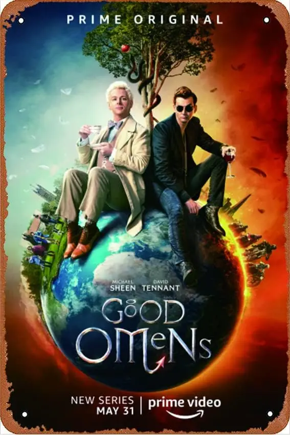 Good Omens Movie poster Retro Metal Sign Vintage TIN Sign for Wall Decor Cafe Bar Office Home Art Sign Gift 12 X 8 inch sign