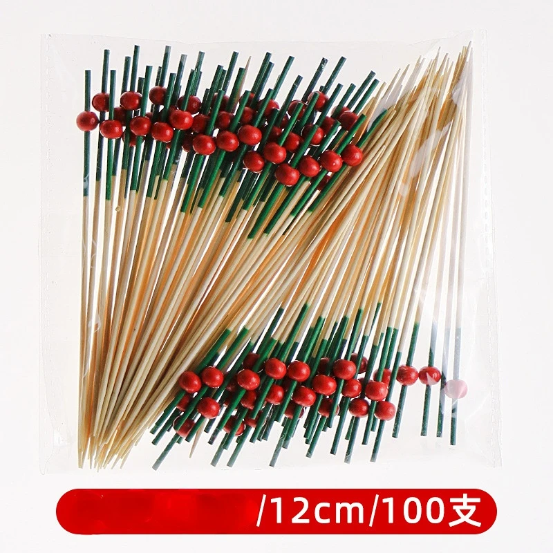 100 szt. 12cm Bambusowe Wykałaczki do Sushi Bufetowe Widelczyki do Babeczek Owoców Imprezowe Deserowe Sztyfty do Sałatek Koktajlowe Szaszłyki na Dekoracje Ślubne