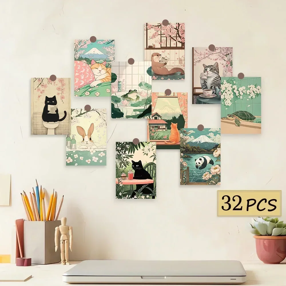 

32pcs, Japanese-style animal postcards,decoration/greeting cards/postcards, high-definition printing, collectible and mailable