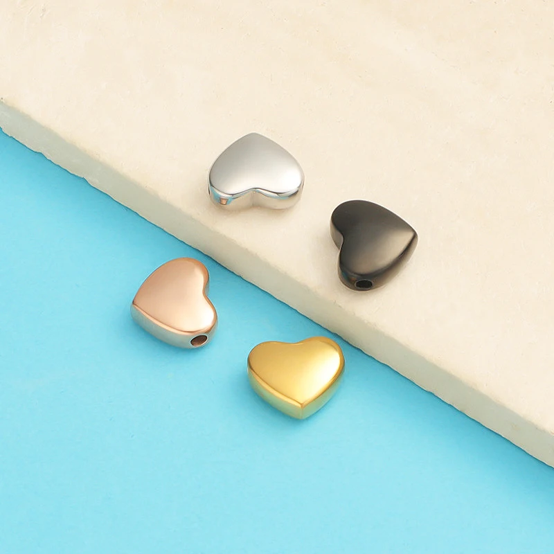5pcs Bright Finish Stainless Steel Cute Heart Beads Gold Color Bracelets Spacers Bead Necklaces Pendants DIY Jewelry Findings