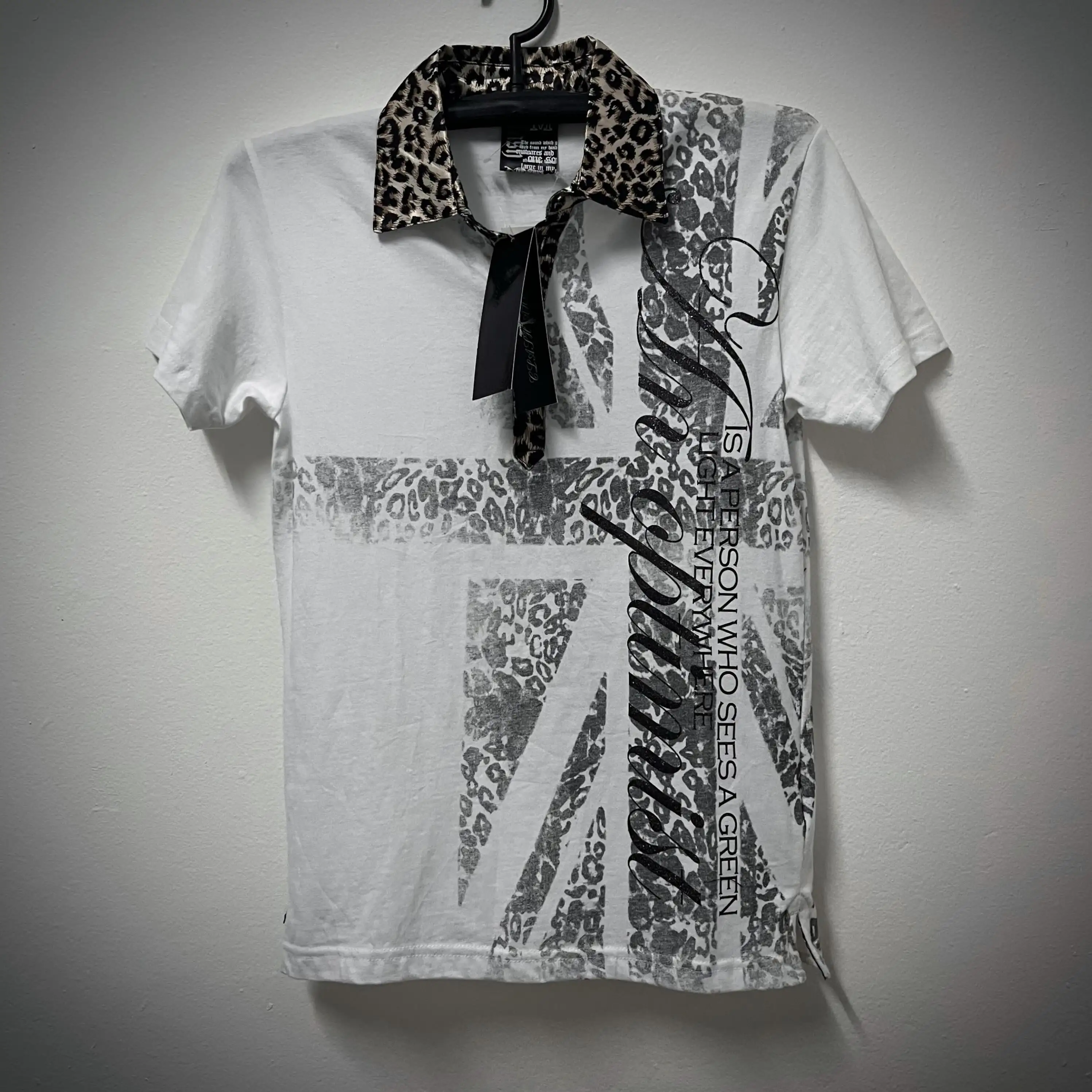 Y2k Retro Gradient Print Leopard Print Neck Polo Shirt Loose Short Top Street Hip Hop Harajuku Unisex Sports Short Sleeved Shirt