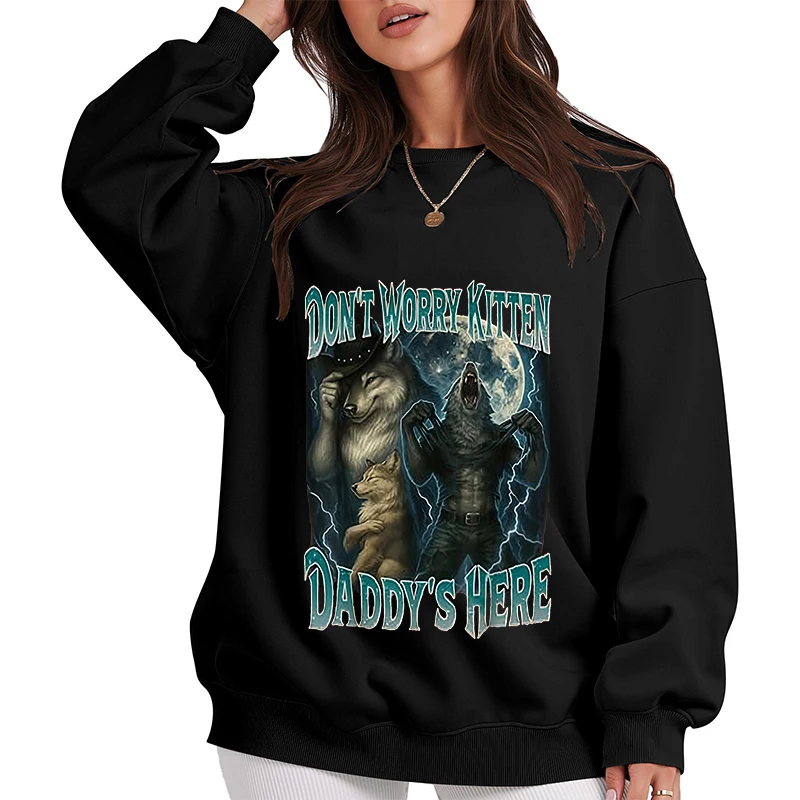 لا تقلق هريرة الأب هنا كول مضحك ألفا وولف ميمي هوديس المرأة موضة Bootleg الساخرة قائلا البلوفرات بلوزات