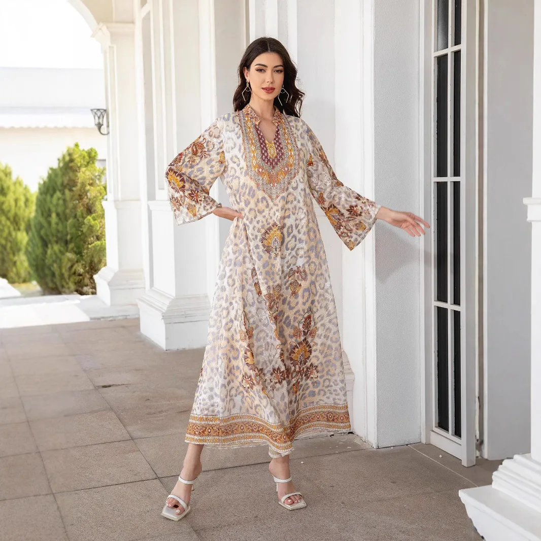 Robe feminino muçulmano do oriente médio, tecido bordado, estampa de diamante quente, vestido feminino abayas